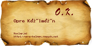 Opre Kálmán névjegykártya